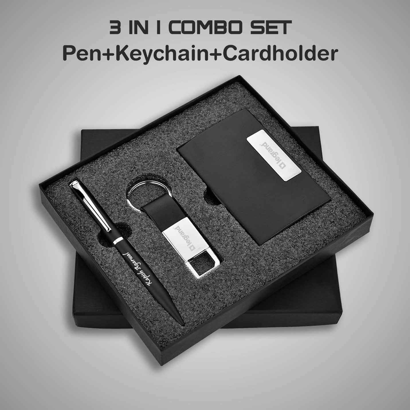 Premium 3 in 1 Black Pen, Keychain & Cardholder Combo Gift Set Img 6