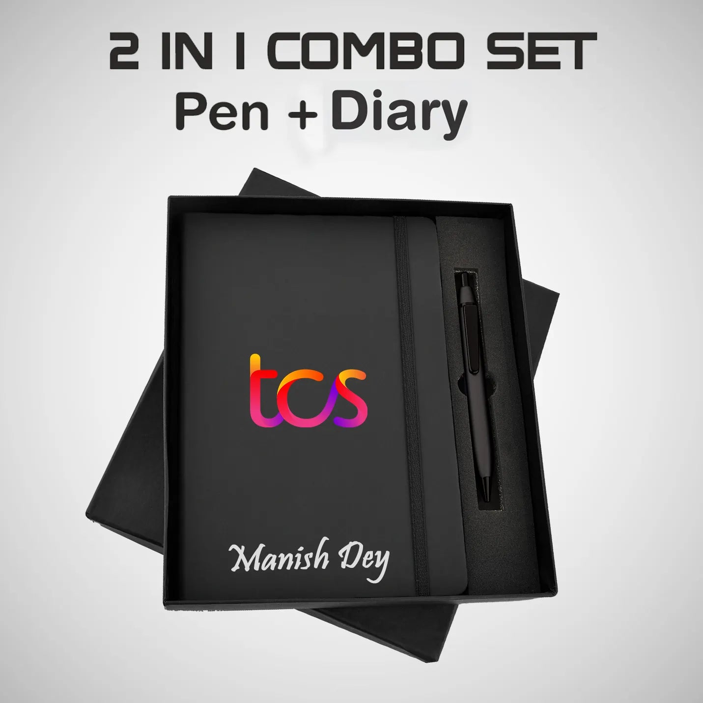 Elegant Black Elastic Pen & Diary Combo Gift Set