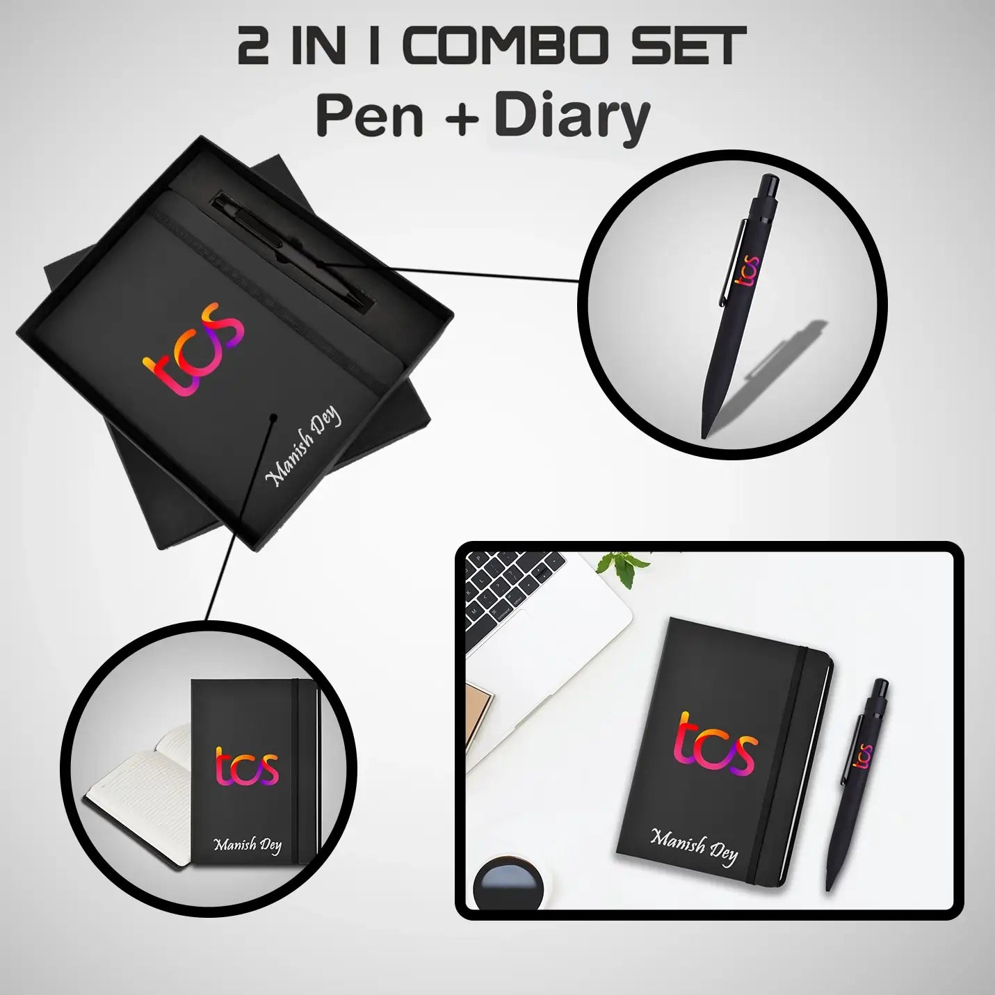 Elegant Black Elastic Pen & Diary Combo Gift Set