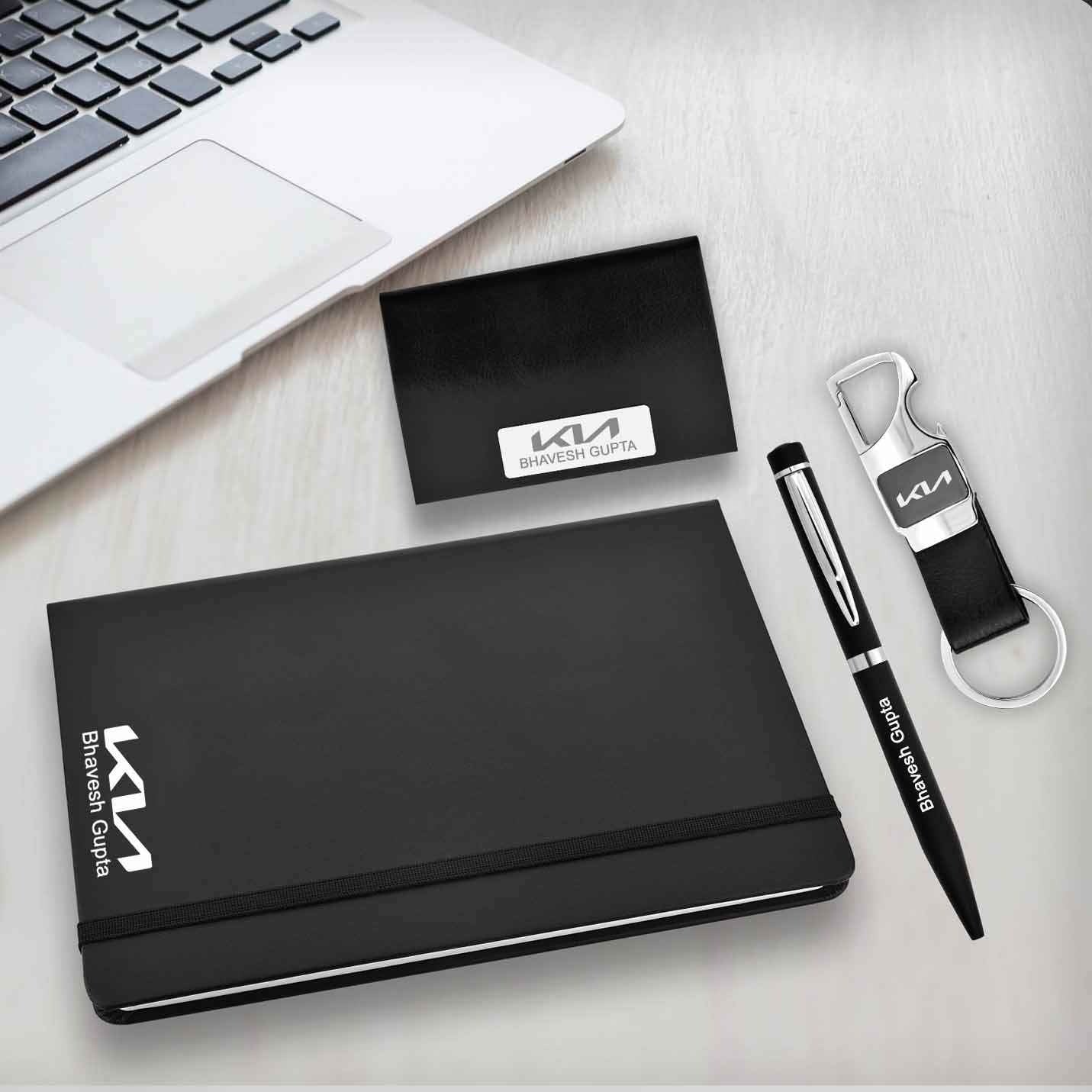 Premium 4 in 1 Black Diary, Pen, Keychain & Cardholder Combo Gift Set