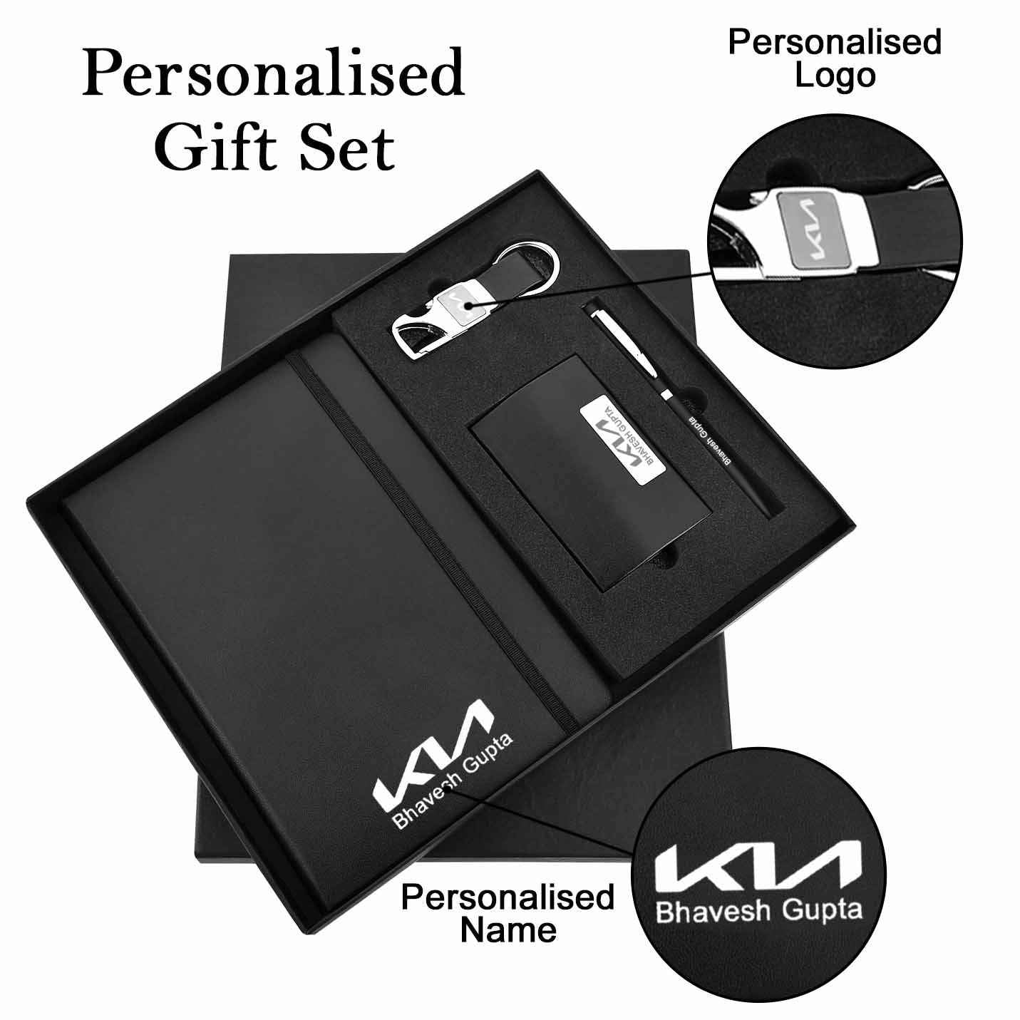 Premium 4 in 1 Black Diary, Pen, Keychain & Cardholder Combo Gift Set