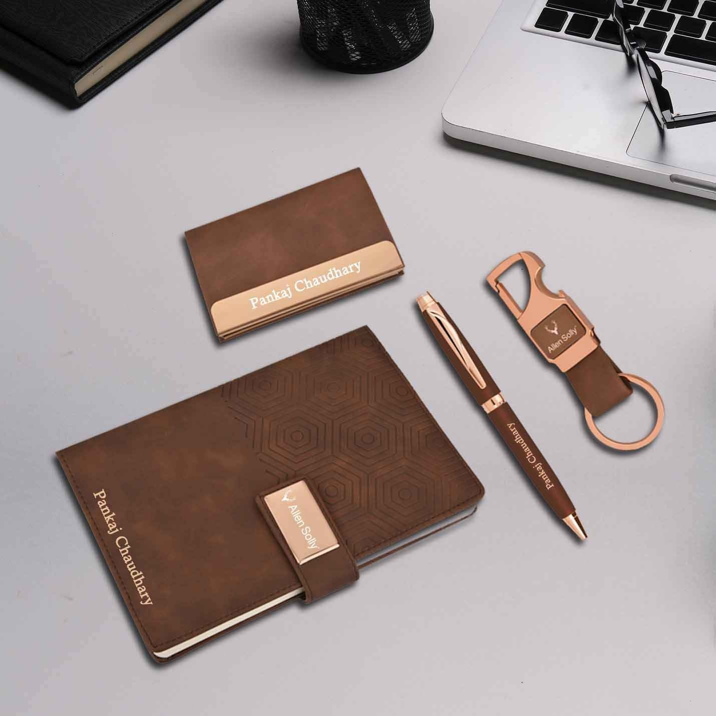 Elite 4 in 1 Rose Gold Diary, Pen, Keychain & Cardholder Combo Gift Set