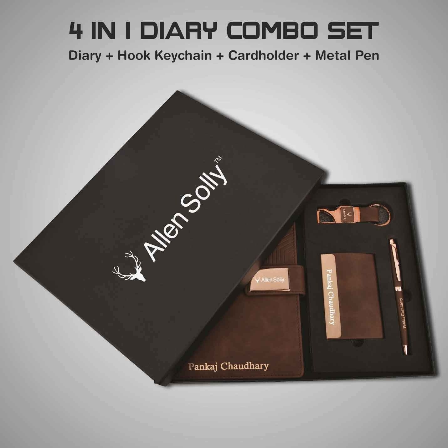 Elite 4 in 1 Rose Gold Diary, Pen, Keychain & Cardholder Combo Gift Set