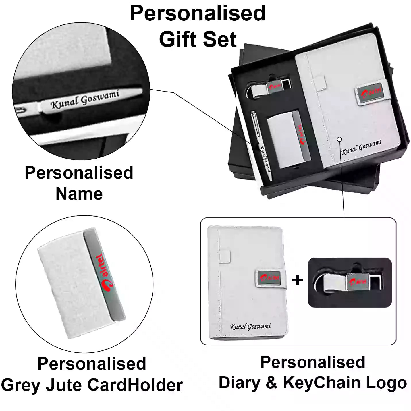 Eco-friendly Jute Diary, Pen, Keychain & Cardholder Gift Set Img 3