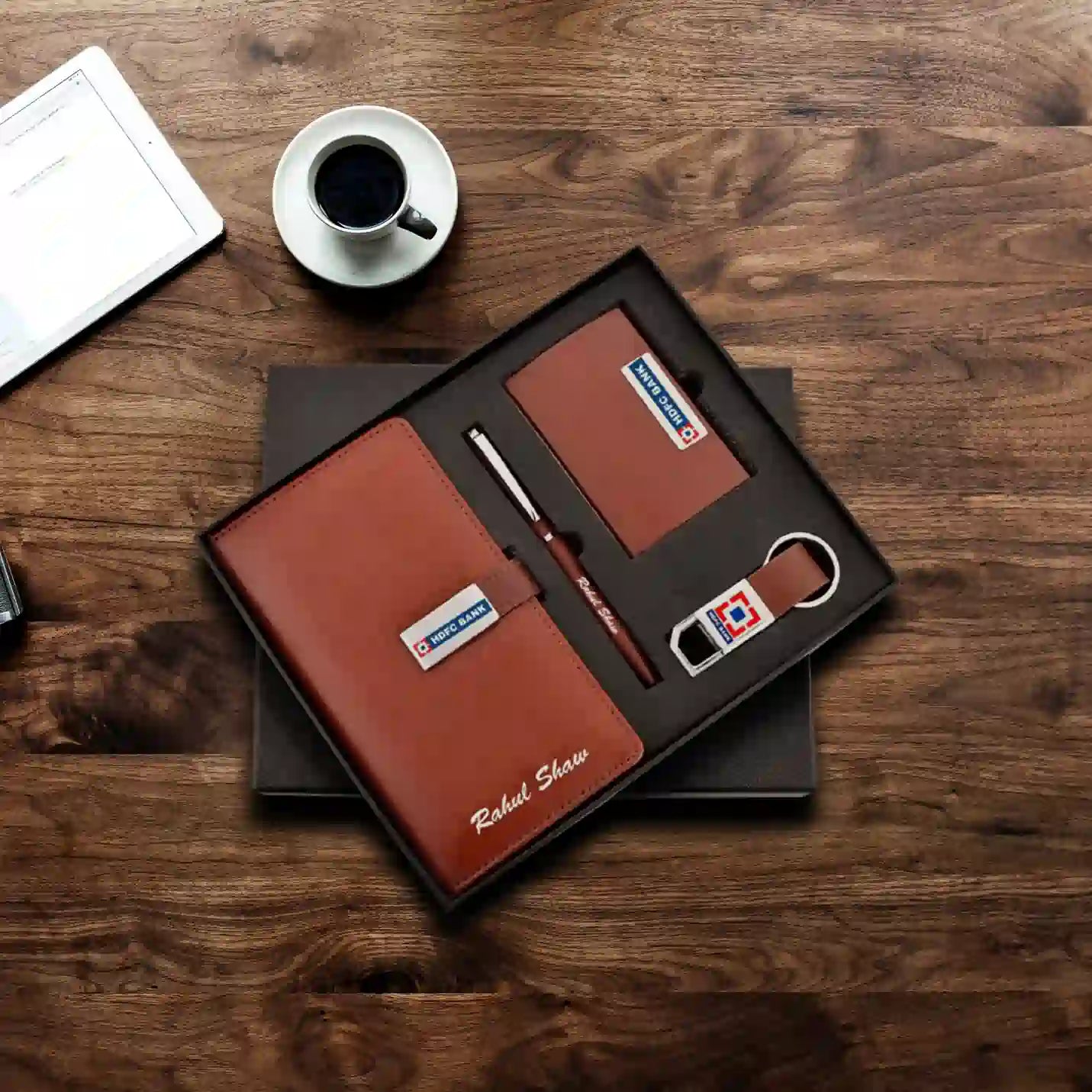 Top-tier 4 in 1 Brown Diary, Pen, Keychain & Cardholder Combo Gift Set