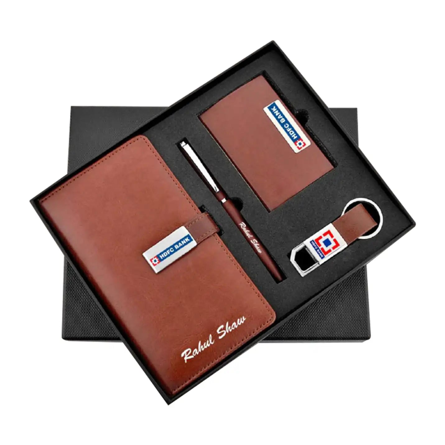Top-tier 4 in 1 Brown Diary, Pen, Keychain & Cardholder Combo Gift Set