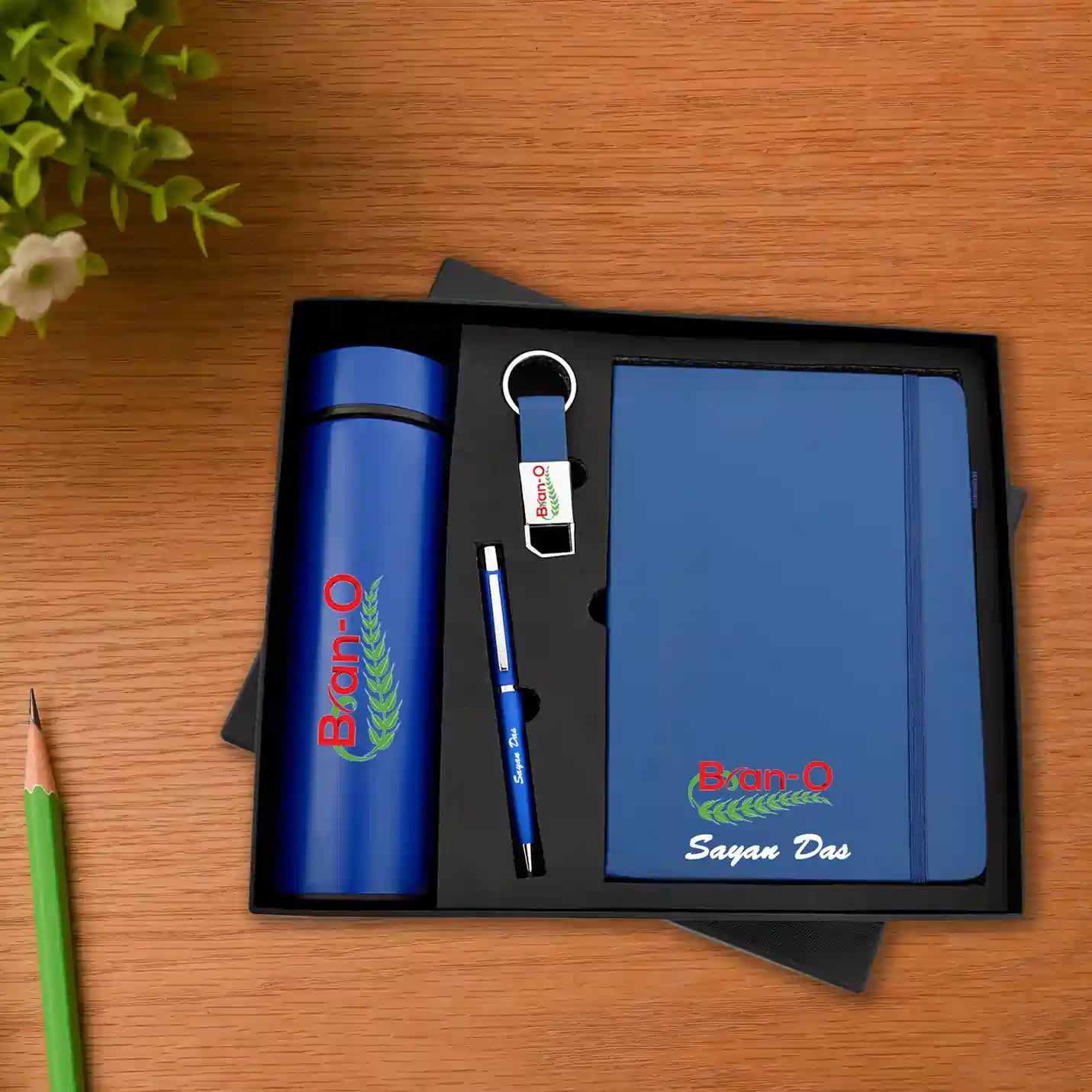 Exclusive 4 in 1 Blue Diary, Pen, Bottle & Keychain Combo Gift Set