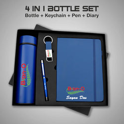 Exclusive 4 in 1 Blue Diary, Pen, Bottle & Keychain Combo Gift Set