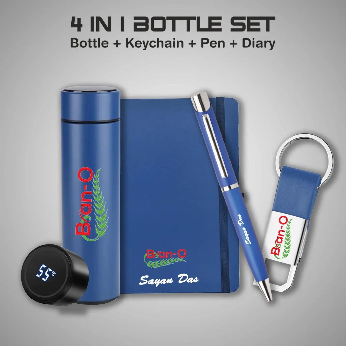 Exclusive 4 in 1 Blue Diary, Pen, Bottle & Keychain Combo Gift Set