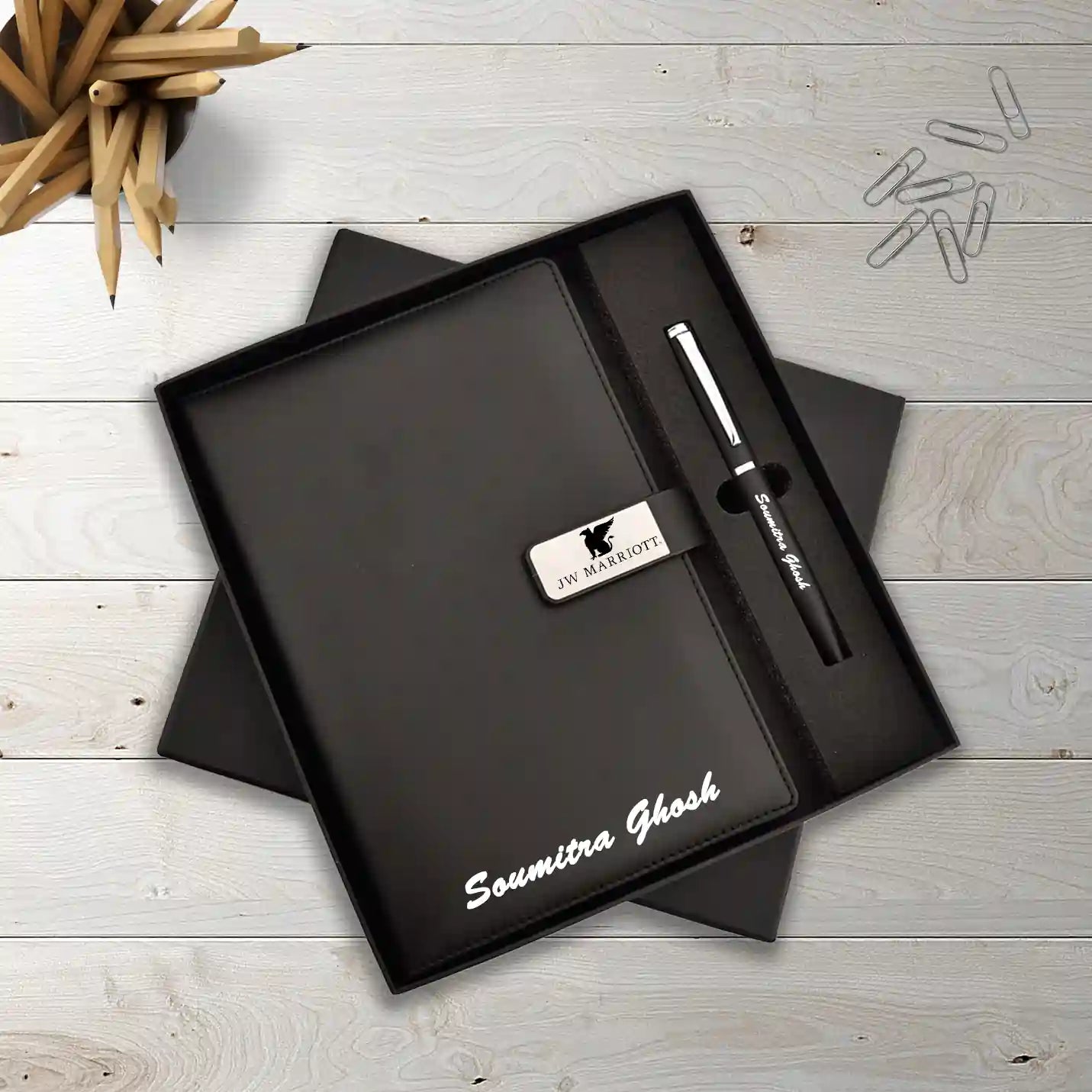 Exquisite Black Metal Pen & A5 Size Notebook Combo Gift Set Img 1