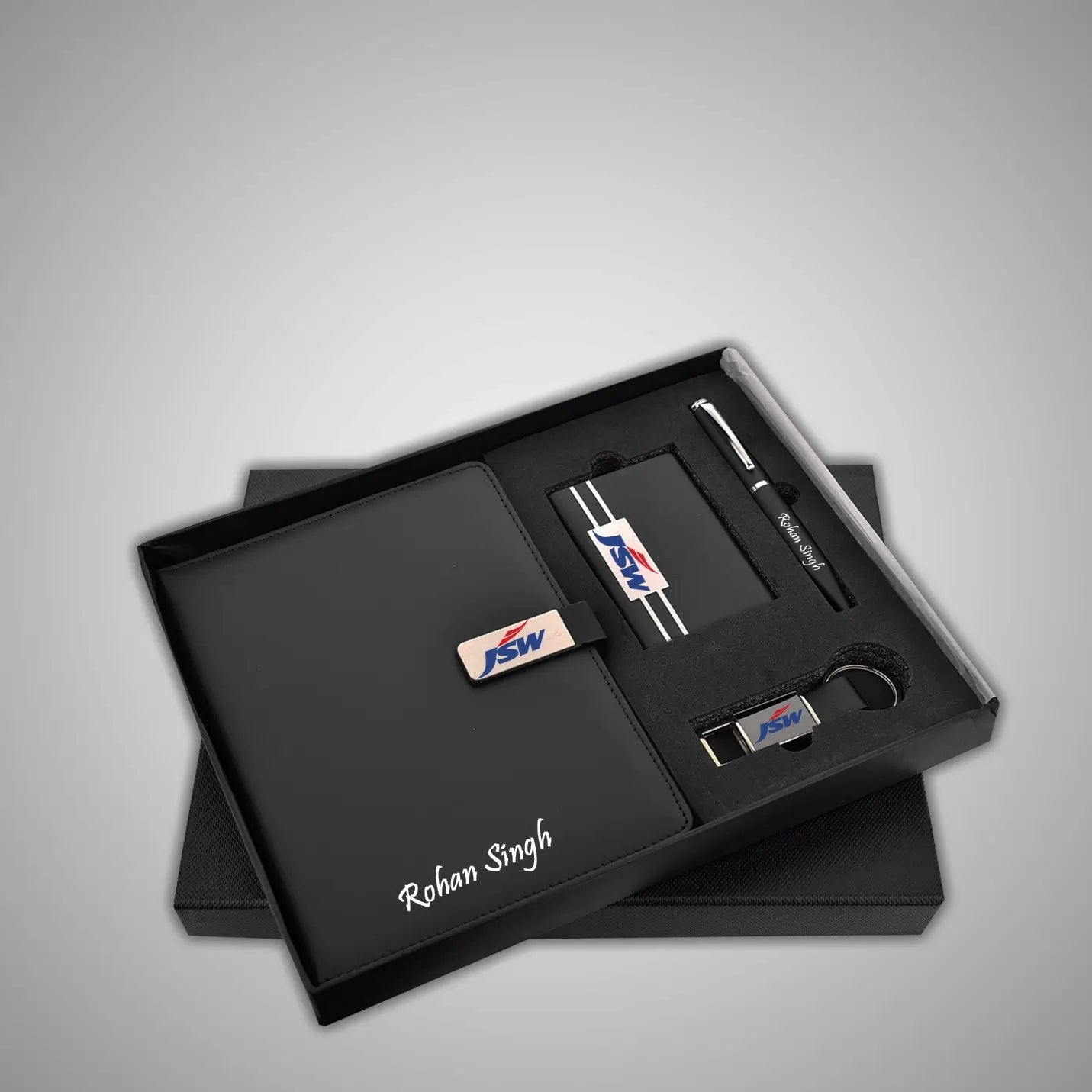 Top-notch 4 in 1 Black Diary, Pen, Keychain & Cardholder Combo Gift Set