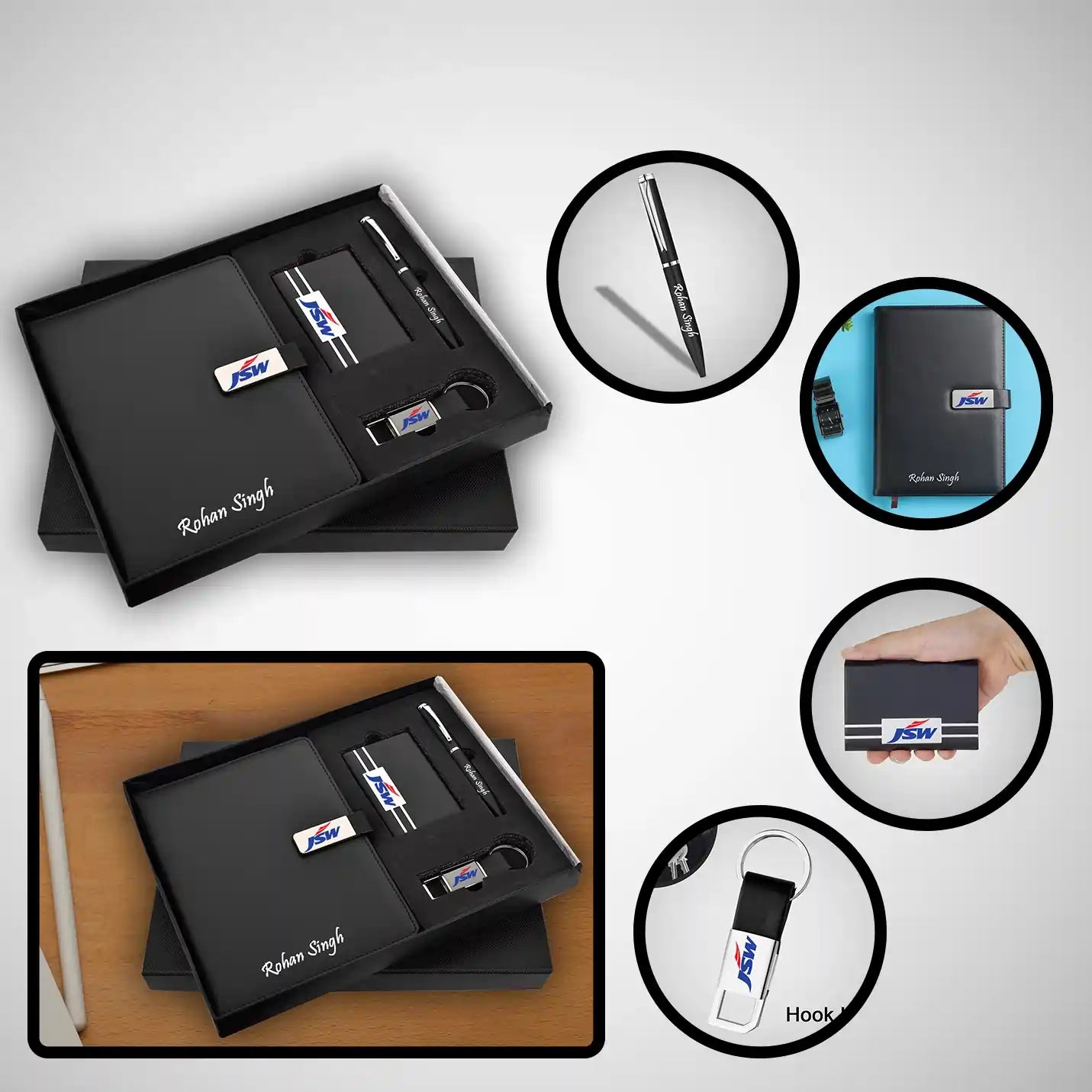 Top-notch 4 in 1 Black Diary, Pen, Keychain & Cardholder Combo Gift Set