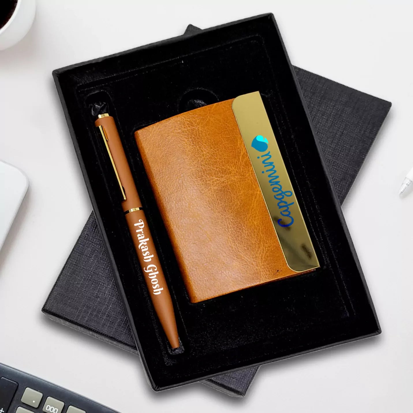 Top-Notch Horizontal Brown Pen & Cardholder Combo Gift Set img 1