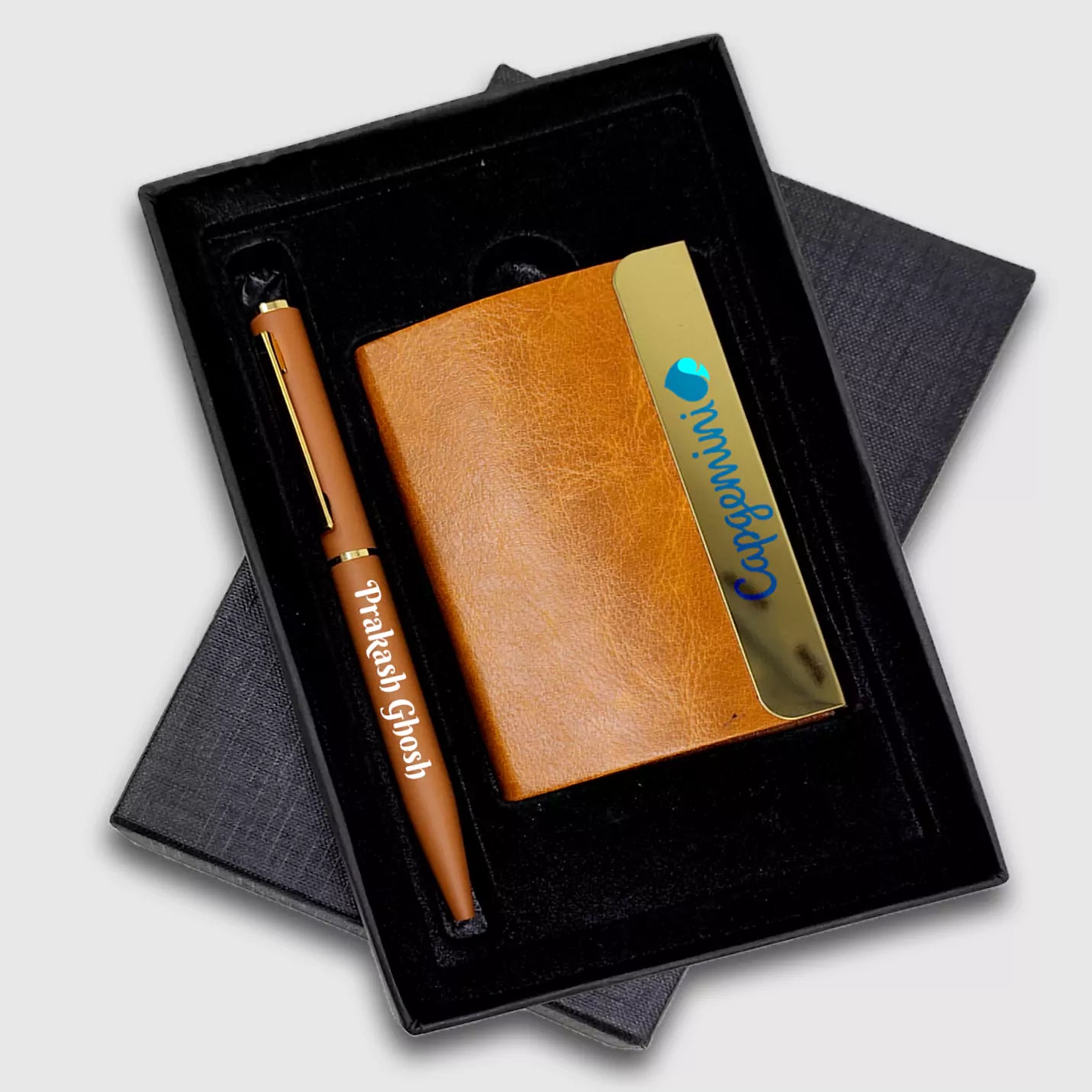 Top-Notch Horizontal Brown Pen & Cardholder Combo Gift Set Img 2