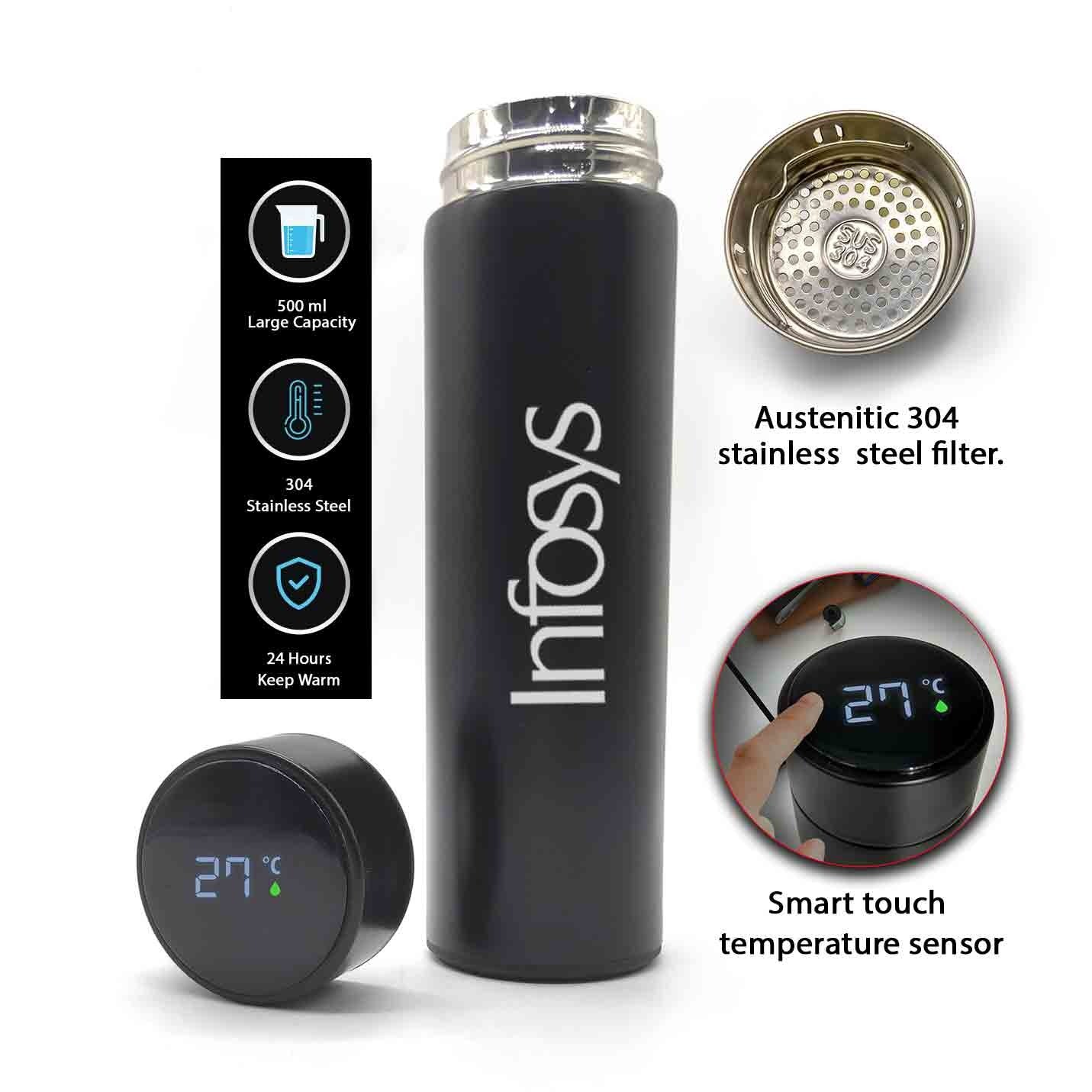 High-tech Black Water Bottle With Temperature Display on Lid Img 3