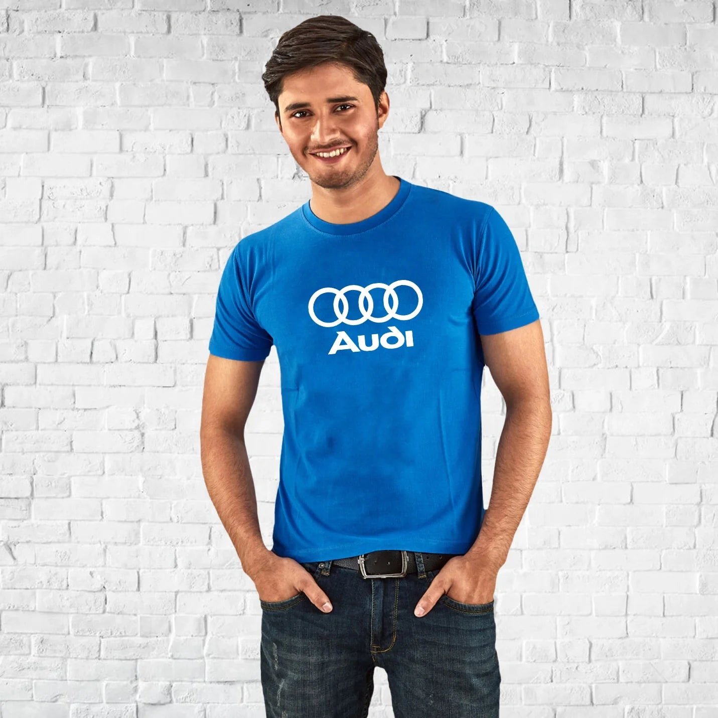 Classic Pure Cotton Round Neck Blue T-shirts