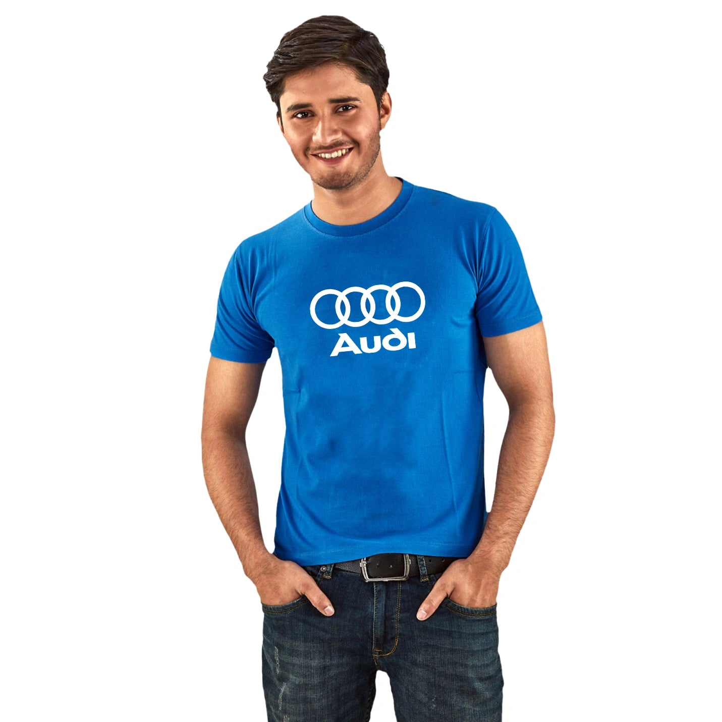 Classic Pure Cotton Round Neck Blue T-shirts Img 2