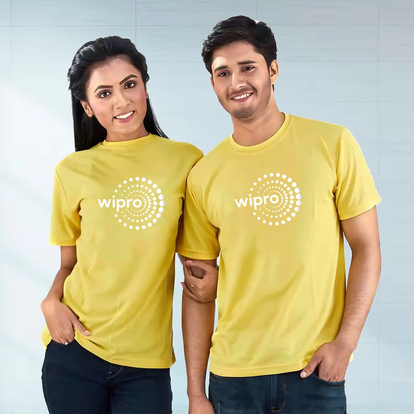 Unisex Pure Cotton Round Neck Yellow T-shirts Img 1
